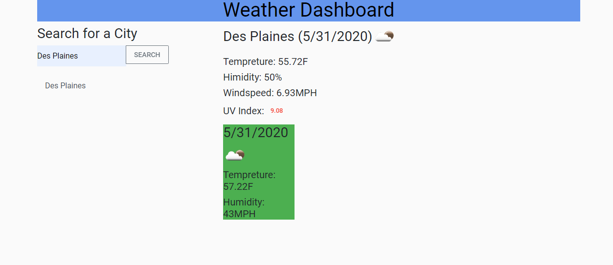 Screenshot of Weather Dashboard